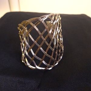 Wide Silvertone Cuff Braclet